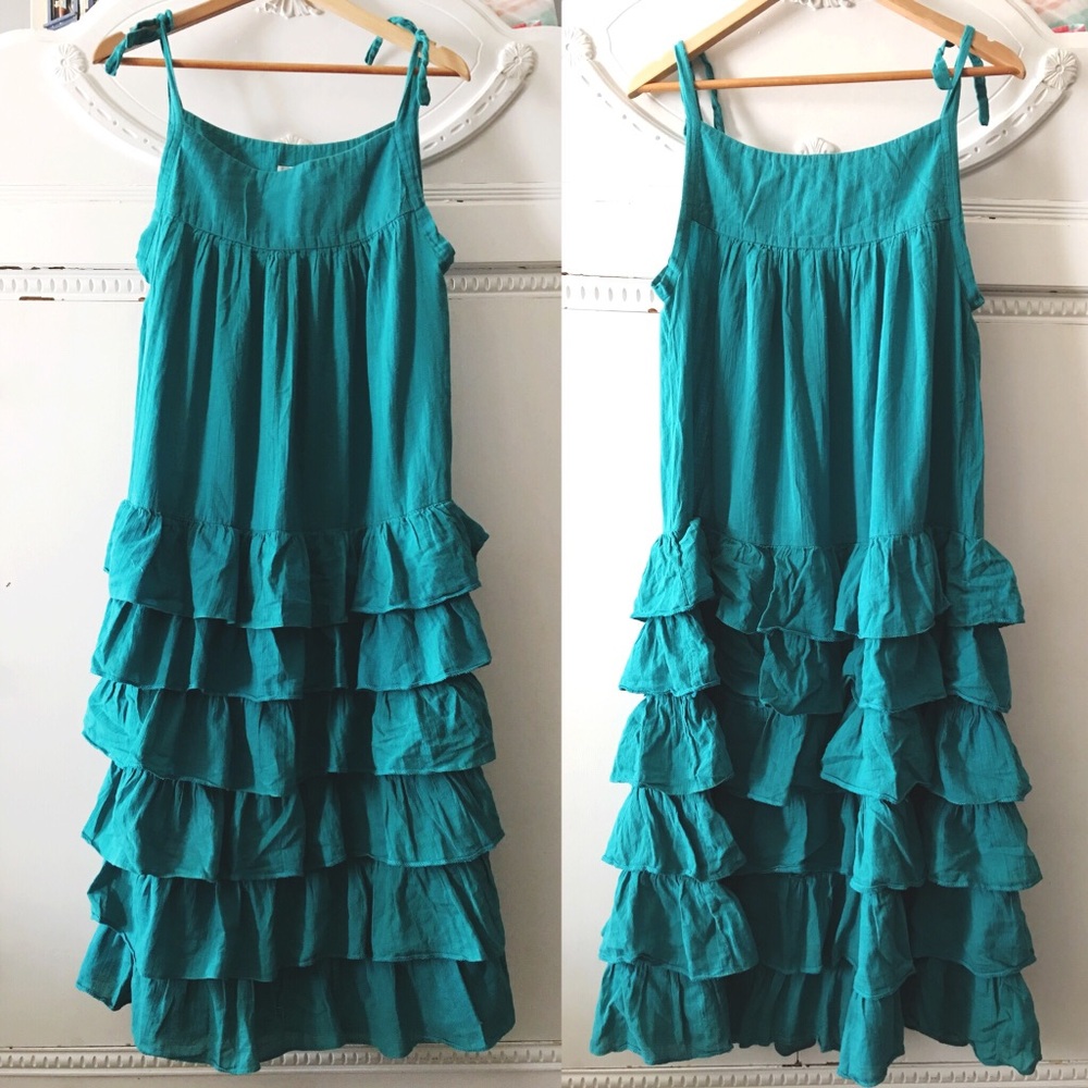 Glamorous Tiered Vintage Emerald Dress